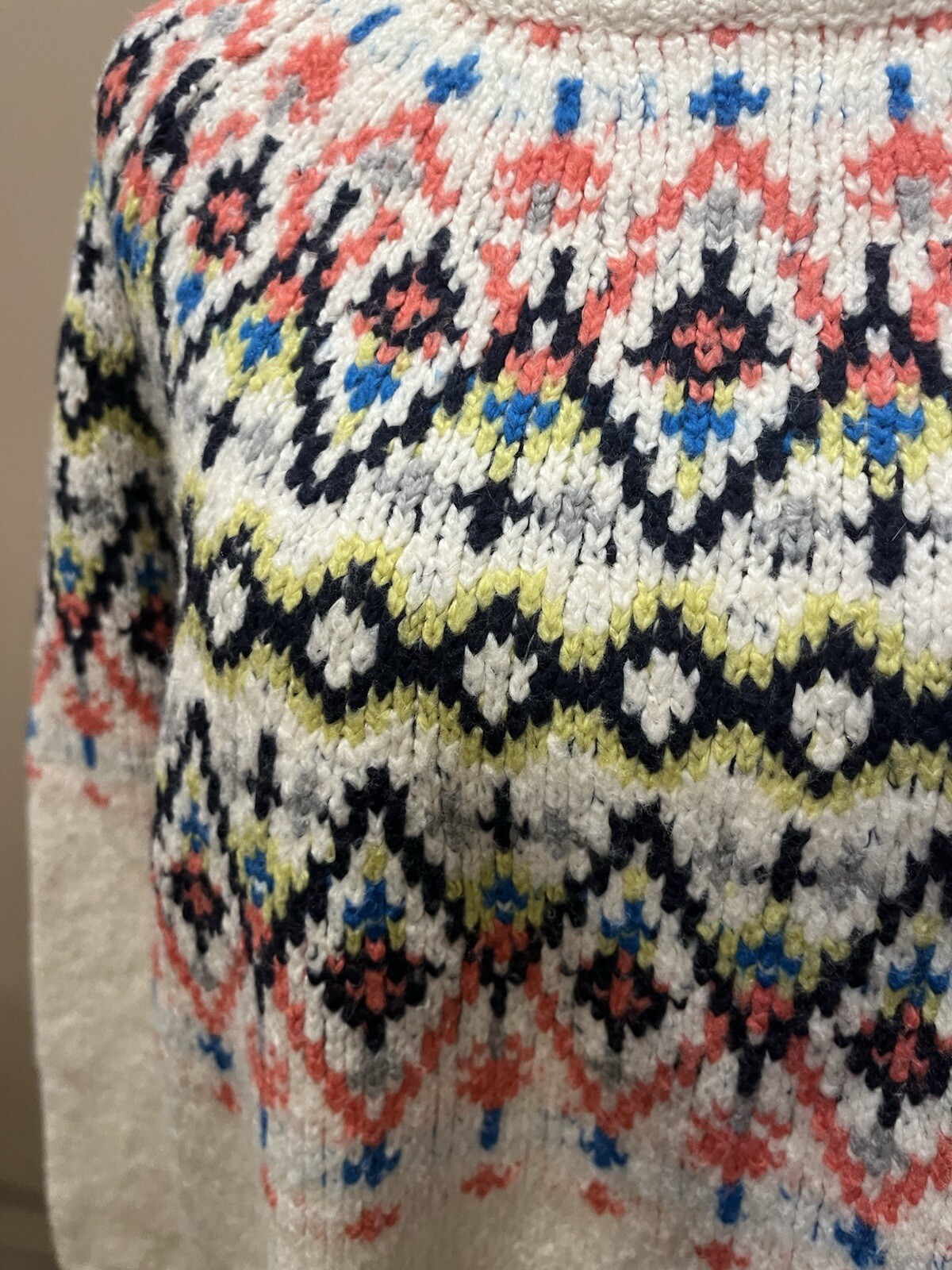 Aerie Fair Isle Cream Pullover Sweater Size SP Nordic Scandi Oversized Cabincore