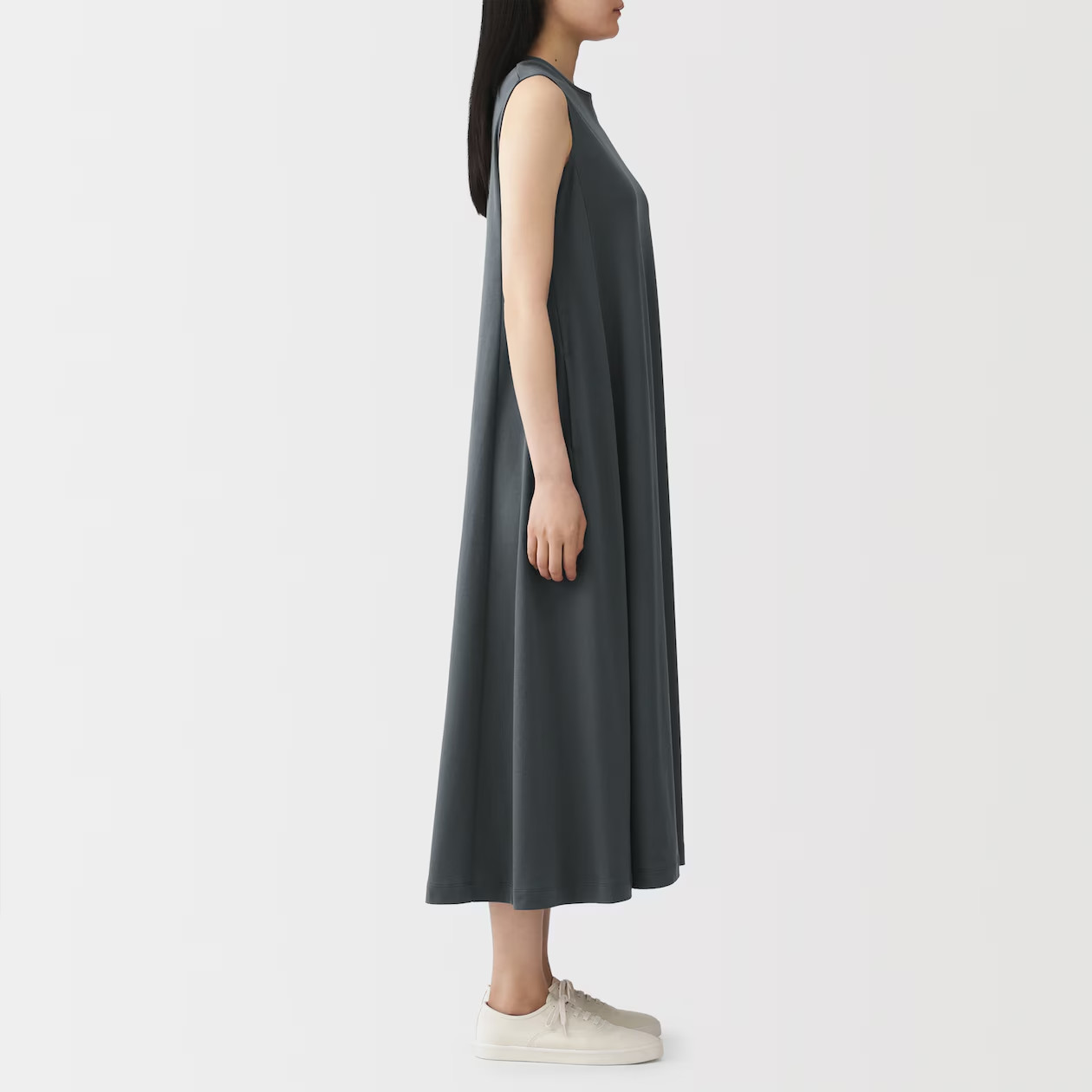 MUJI Womens 100% Organic Cotton Cool Touch Sleeveless Dress Khaki Green FedEx