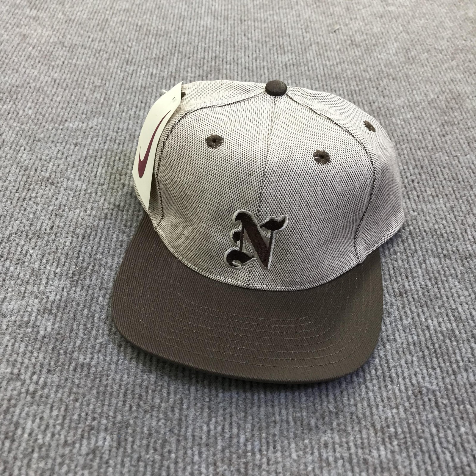 Vintage Nike Hat Cap Fitted Mens L Brown Tan Twill N Logo Baseball Cotton M/L