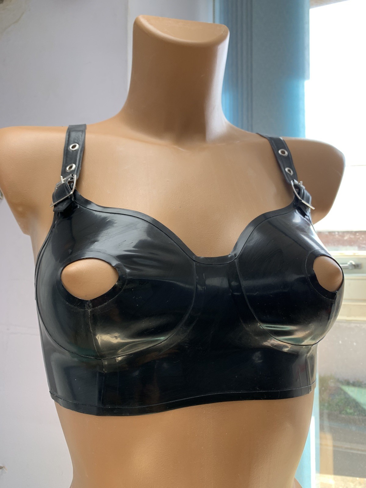 Latex Rubber fetish wear lingerie Black peep Bra 32,34,36,38,40