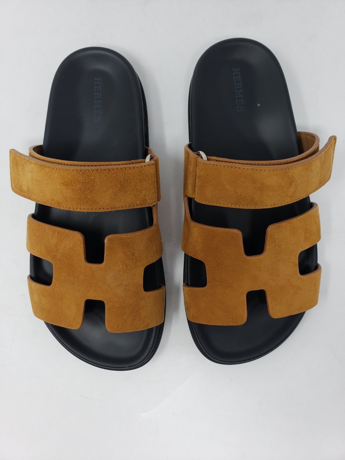 Hermes Chypre Sandals Camel Tan Size 37.5 / US 7 Adjustable w/ Box Dust Bag