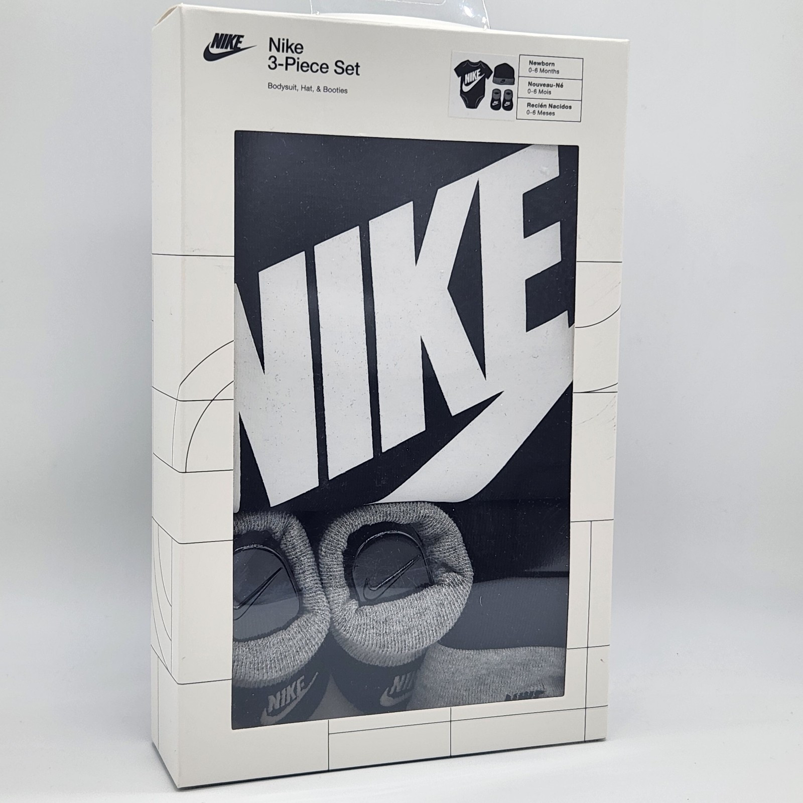 3 Piece Nike Baby Gift Set, 0-6 Months, Bodysuit Booties Hat Black, Unisex B60MP