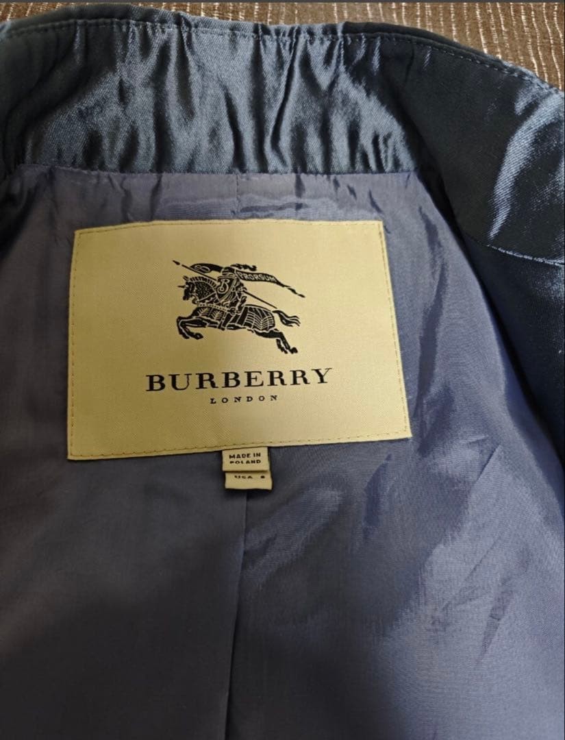 Excellent Condition Burberry London Trench Coat Double Button Blue Silk Blend
