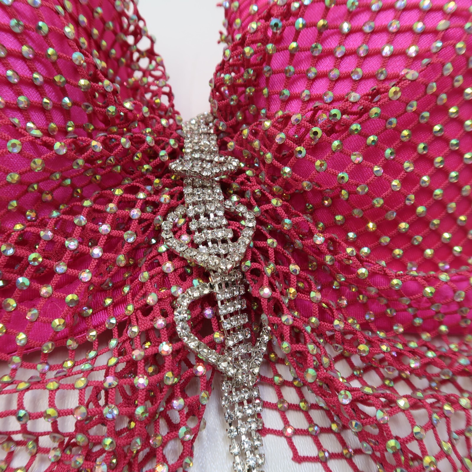 Lydia USA Crystal Rhinestone Tassel Glam Pink Bustier Crop Top Size Small Dance