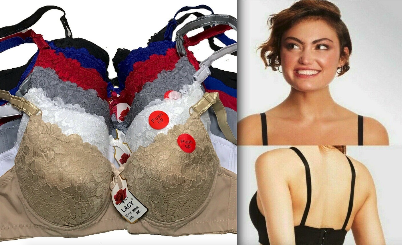 PACK OF 6 pcs BRAS, UNDERWIRE LACE Bra CUP SIZE 34-44 B C D NEW #N946BCD