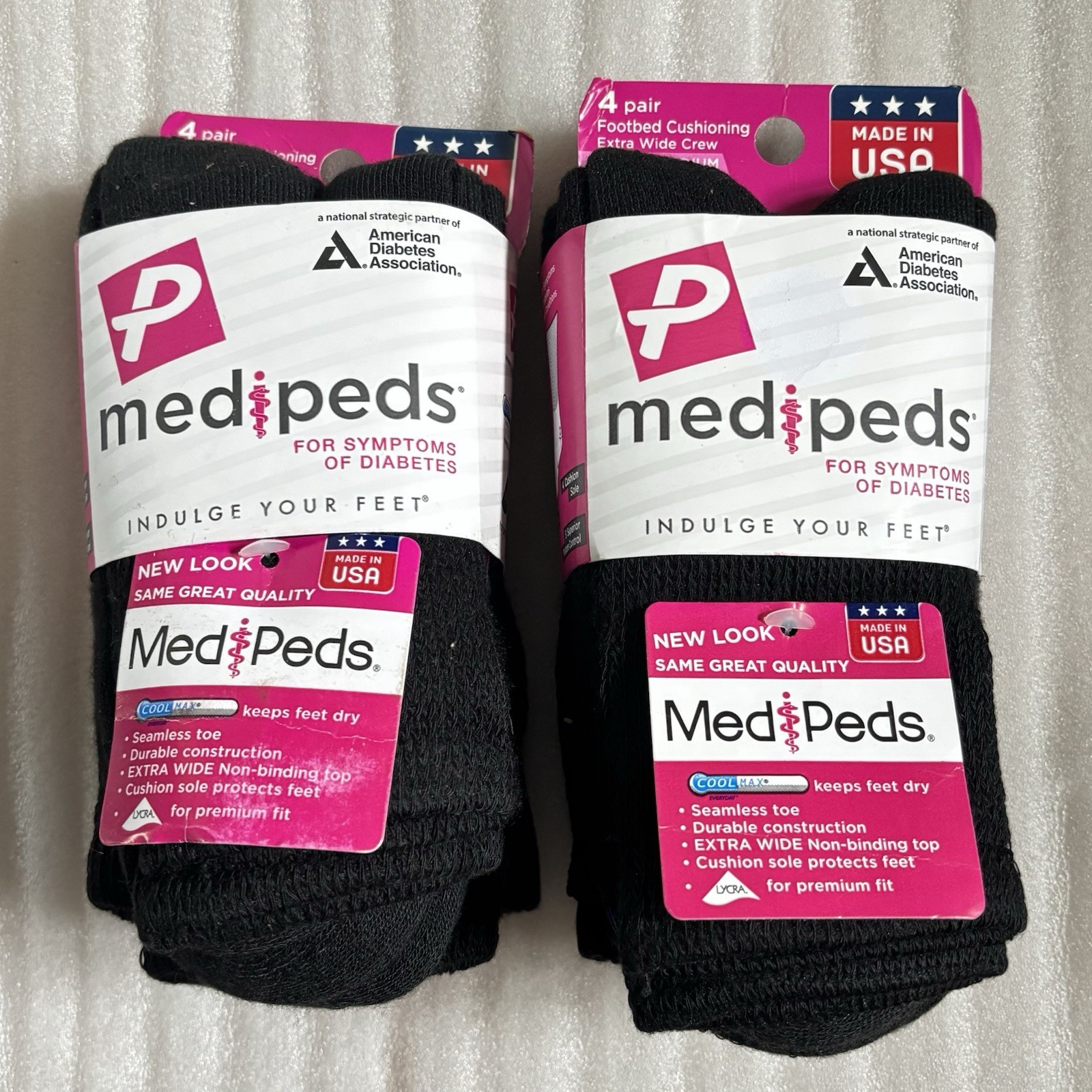 2 Four Pair Packs Medi Peds Diabetic Socks Size 7-10 Black