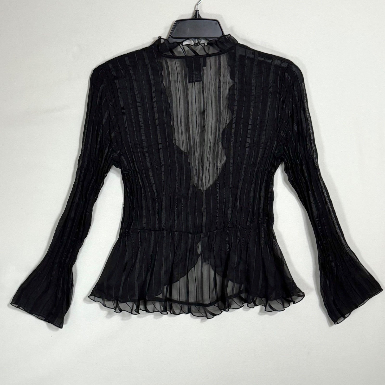 Y2K Vintage Sheer Black Tie Front Cardigan Top Size L Whimsy Fairy Goth Witch