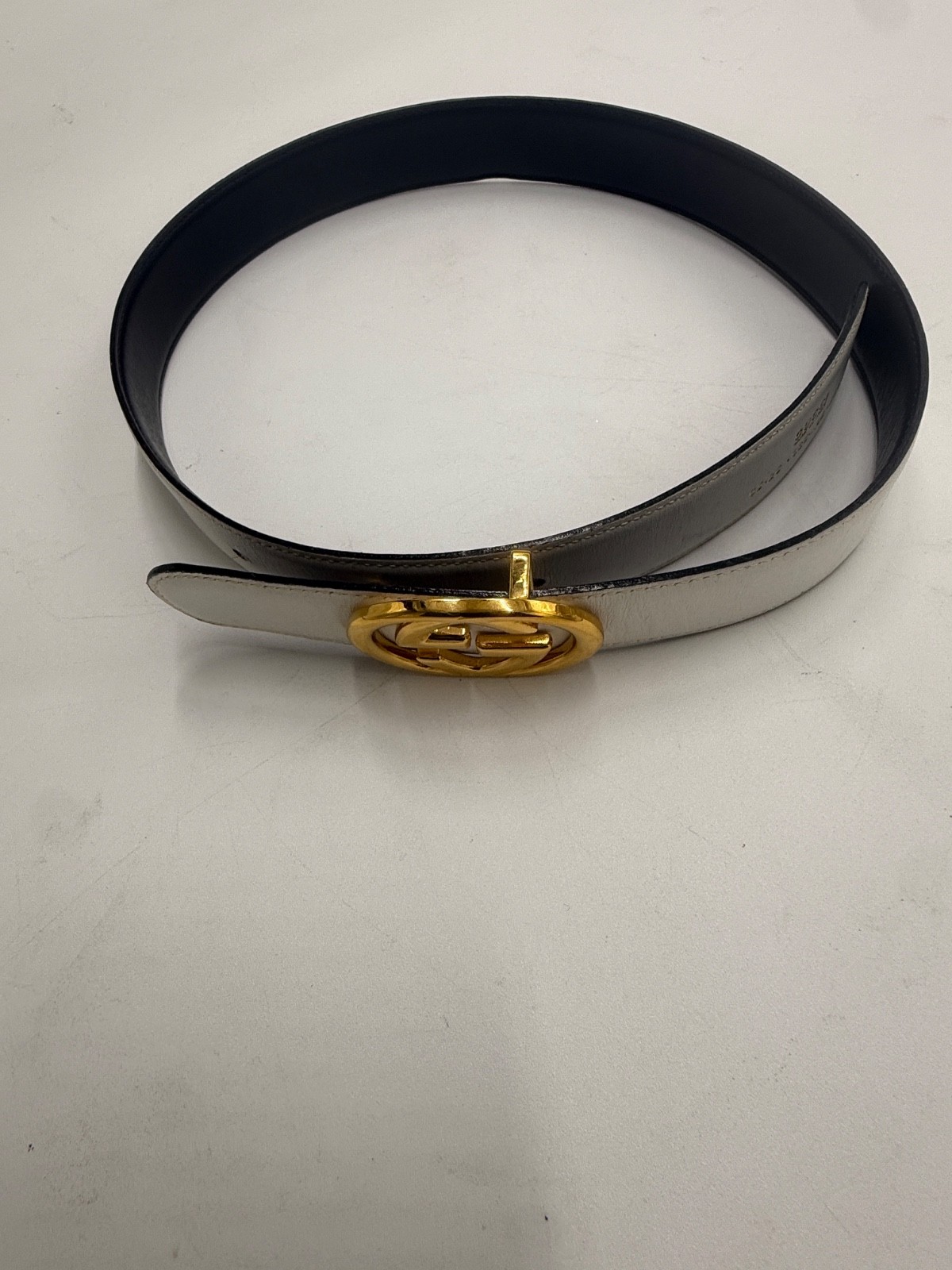Vintage Gucci Leather Black/white Belt with Interlocking G Buckle 65 cm-26 in