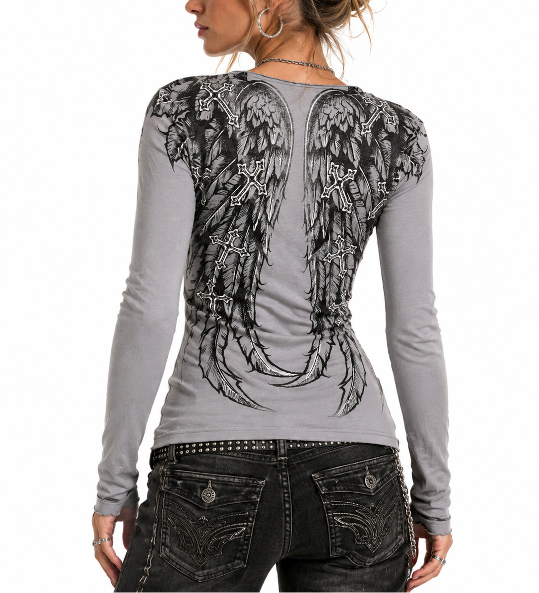 Rebel Saints by Affliction Women’s Long Sleeve T-shirt Whispering Wind