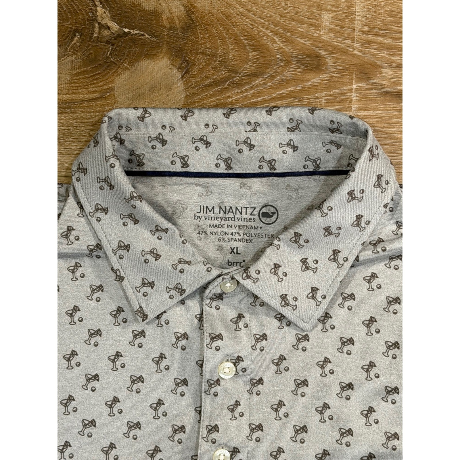 Jim Nantz by Vineyard Vines Mens XL Gray Martini Golf Print brrr Cooling Polo