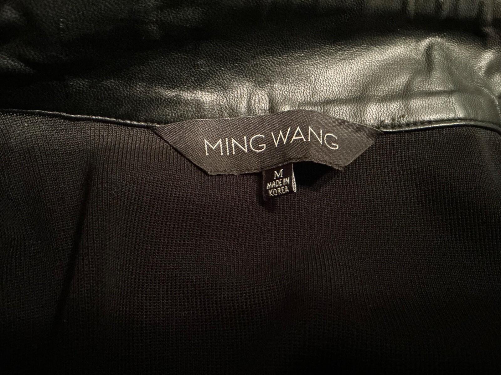 🌸 Ming Wang Black with Black Faux Leather Trim 3/4 Sleeve Size M Jacket 🌸