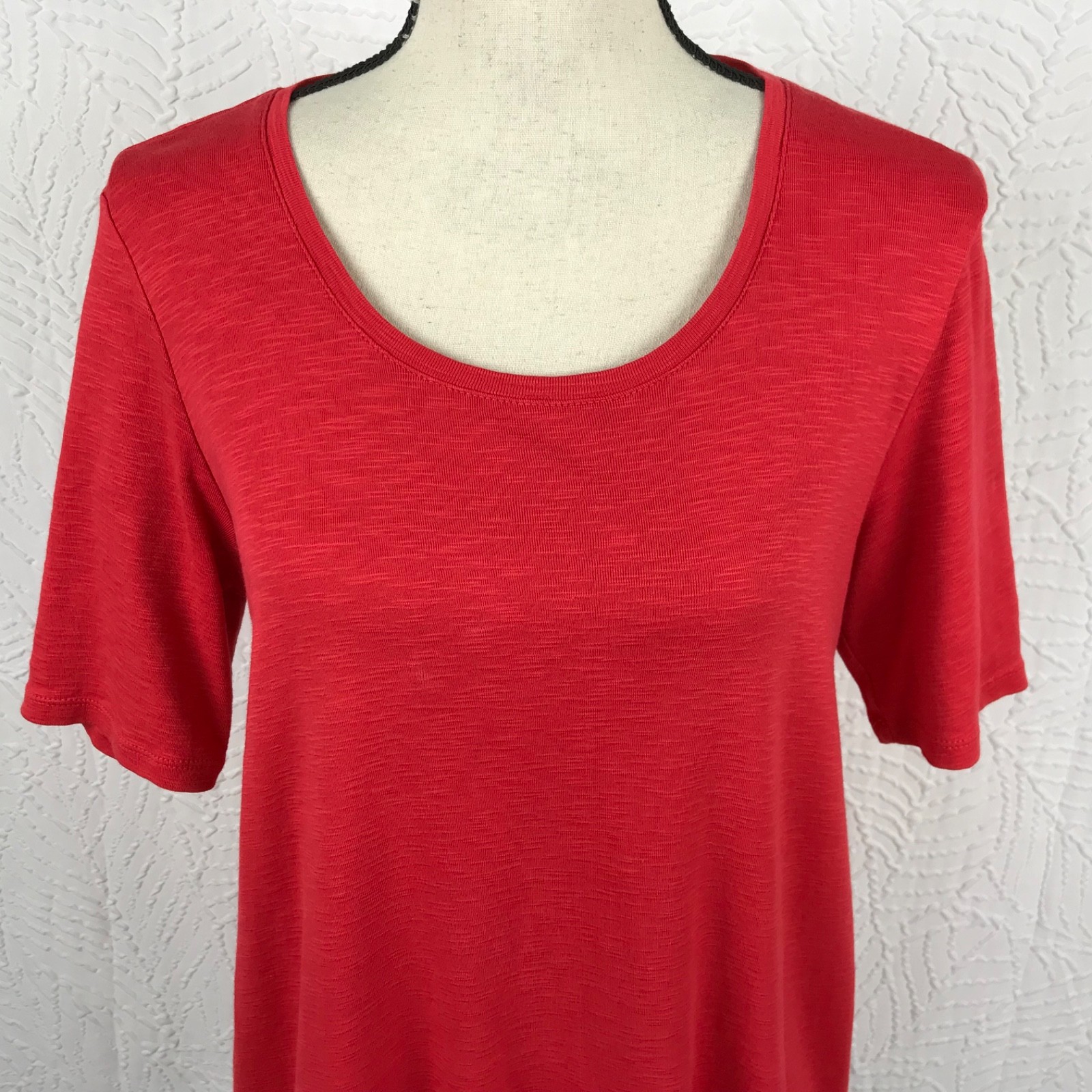 J Jill Red Pima Cotton Dipped Hem Tunic Top Size M Minimalist Capsule Slub Knit