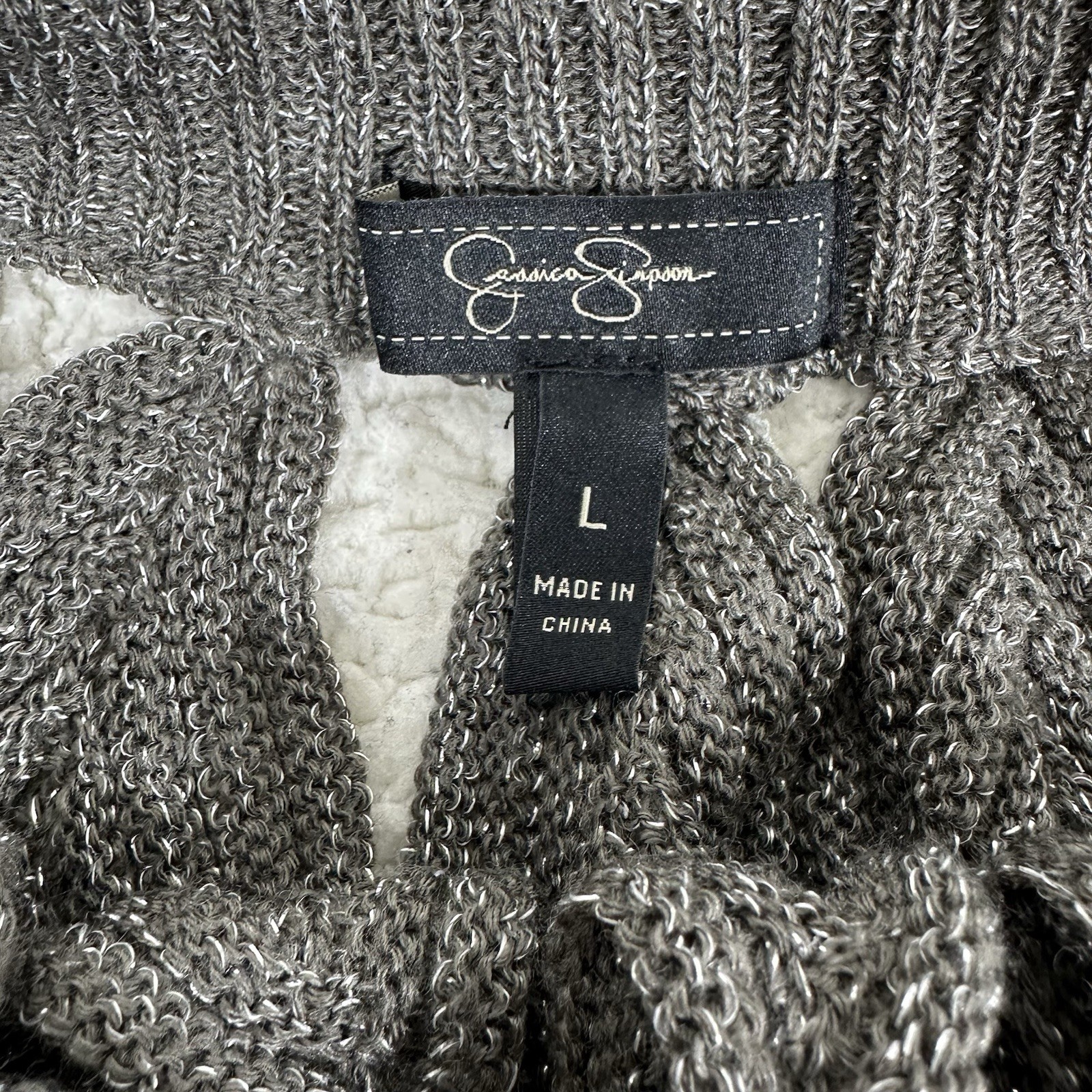 Jessica Simpson Women’s Sz. L Batwing Dolman Sleeve Knit Sweater Grey Metallic