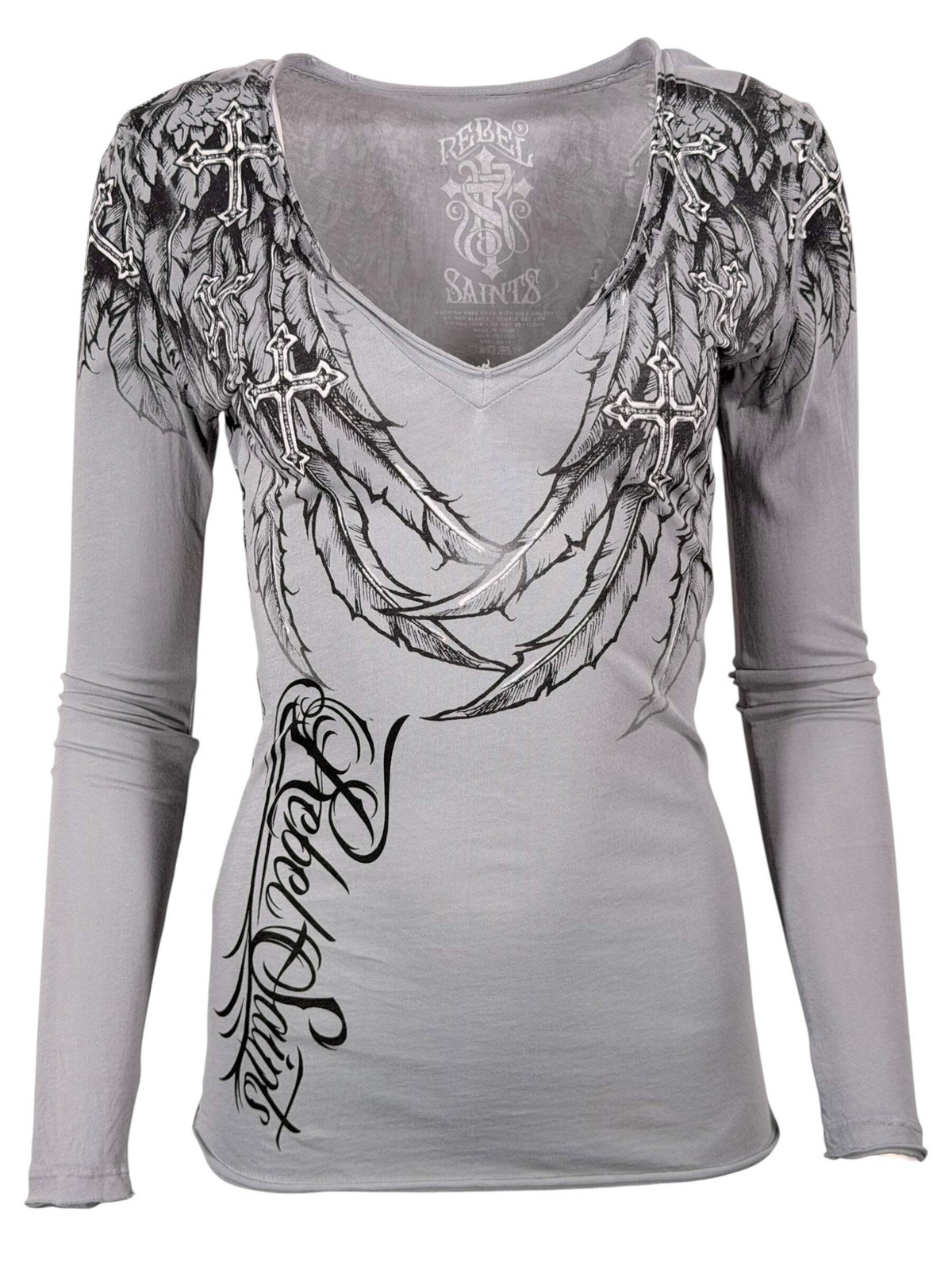 Rebel Saints by Affliction Women’s Long Sleeve T-shirt Whispering Wind