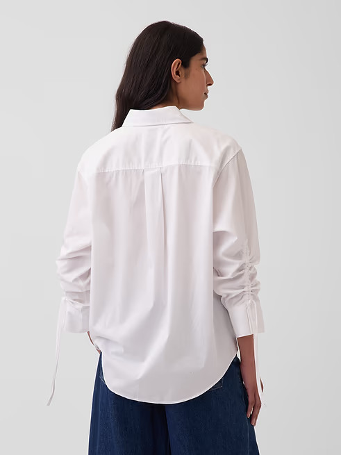 NEW – GAP, Organic Cotton Poplin Oversized Ruched-Sleeve Shirt – SALE OFF