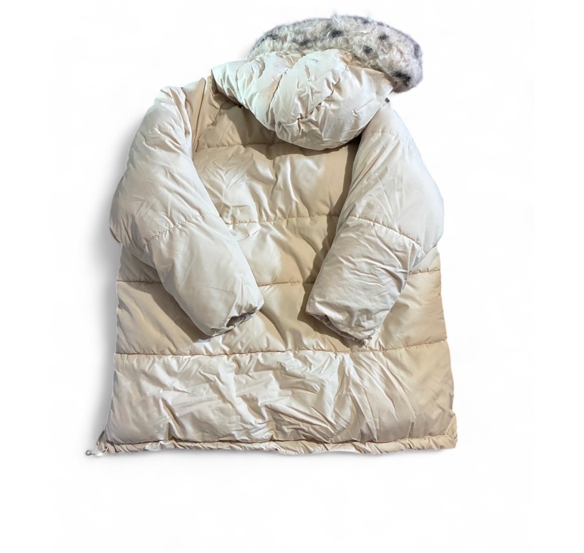 Forever 21 Cream Winter Puffer Jacket Faux Fur Hooded Trim Long Parka Large