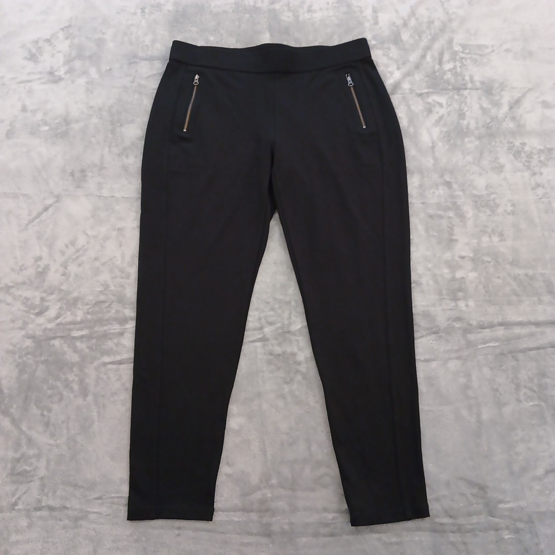 Orvis Ankle Pants Womens Medium Black Tapered Pull On Zipped Pockets 33×28