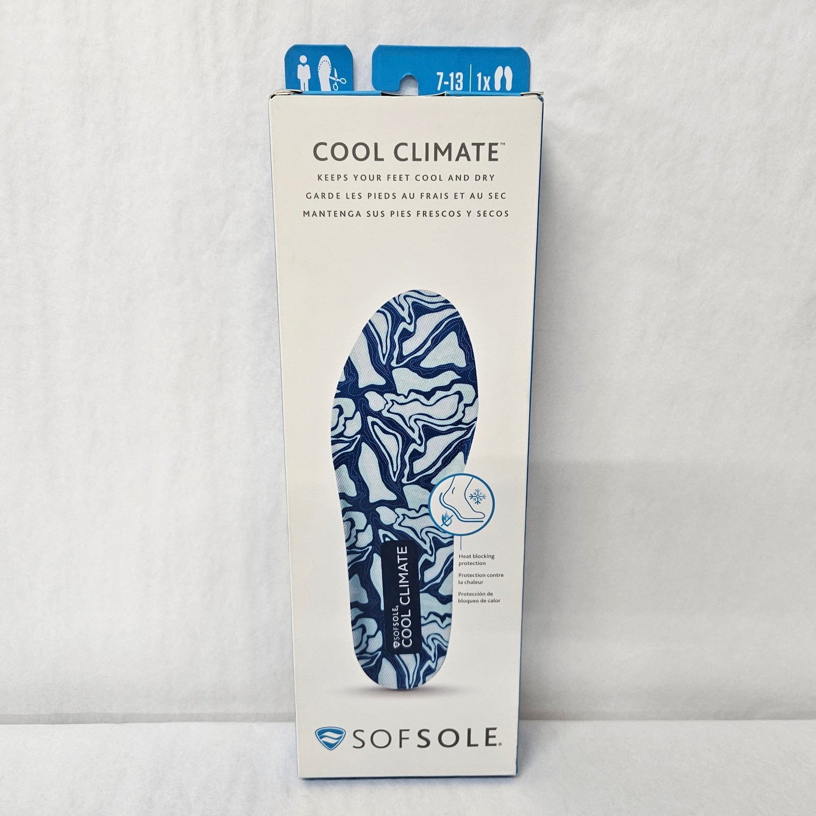 Sof Sole Cool Climate Men’s Insoles Trim to Fit Size 7-13 Blue White Marble NEW
