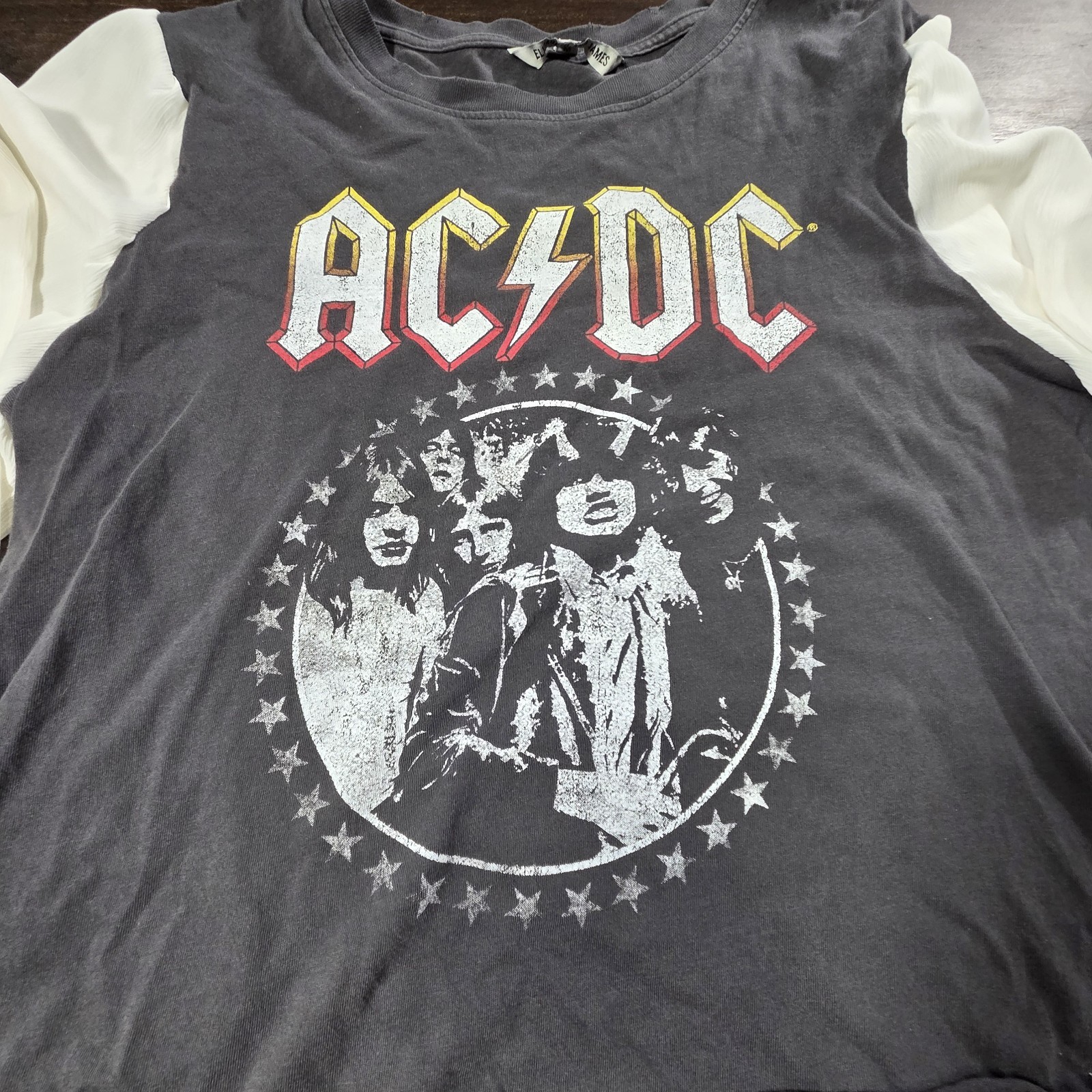 Elizabeth And James Women’s DIY AC/DC Cropped Long Sleeve Shirt Size Medium