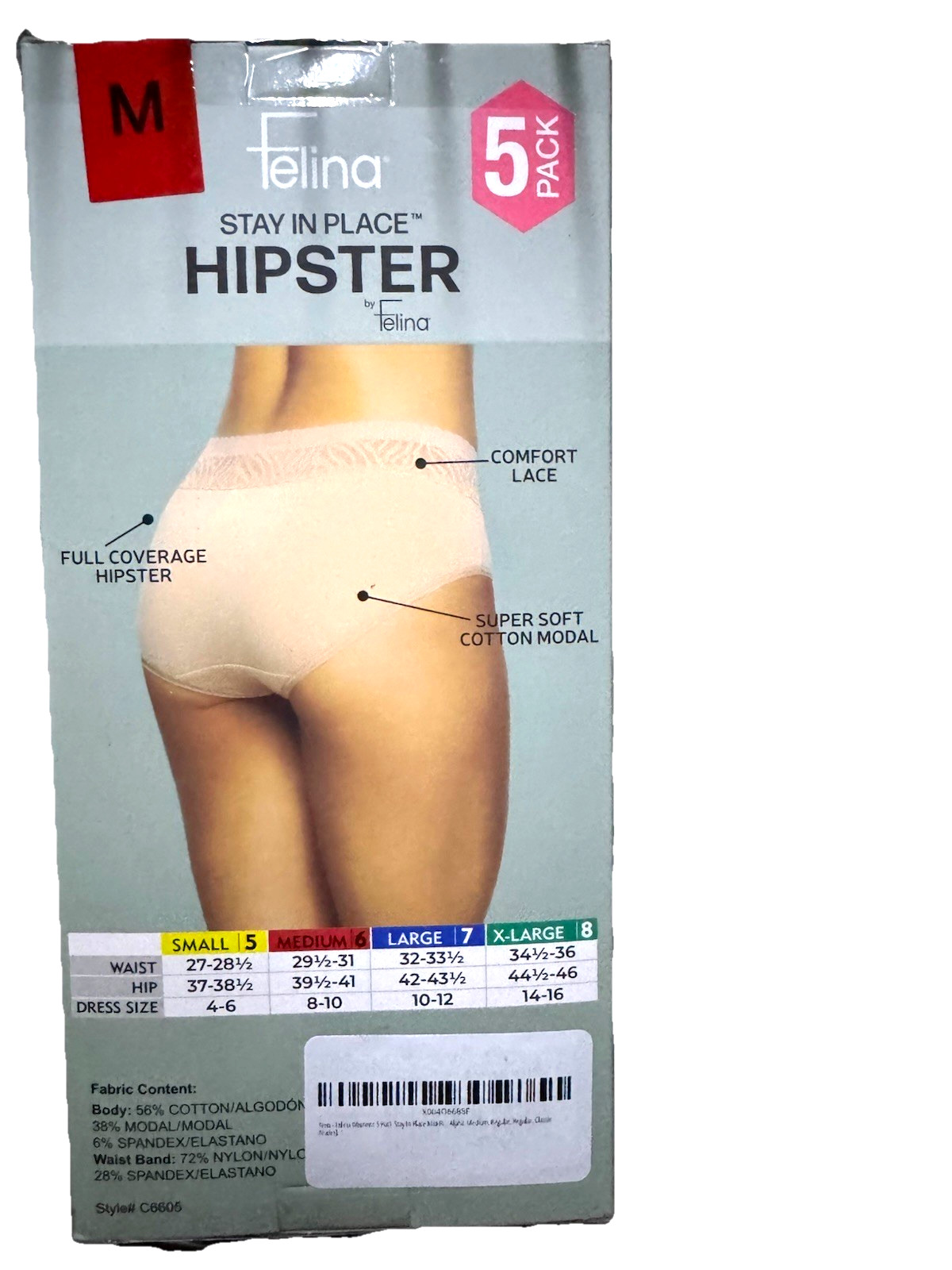 NEW Felina Women’s 5 Pack Full Coverage Hipster Panties Underwear Black/Tan M