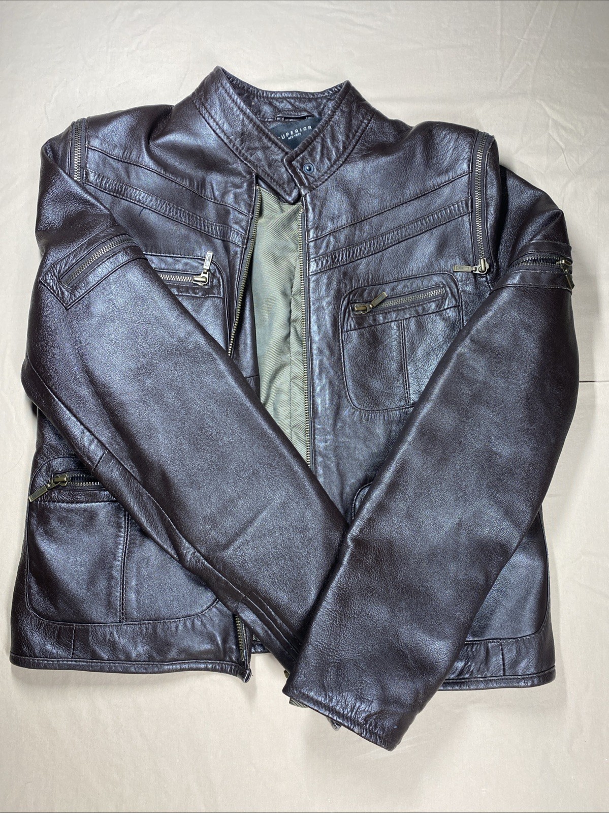 Superior New York Leather Moto Jacket Brown Medium Supple Leather See Descrip