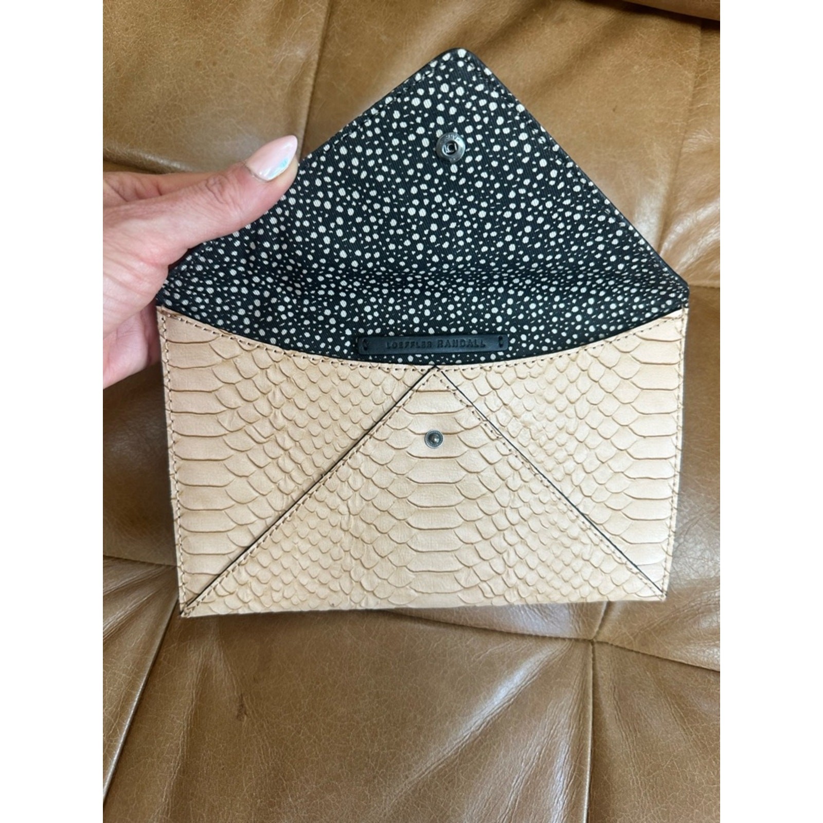 EUC! Loeffler Randall Python-Embossed Leather Envelope Clutch – Nude/Beige