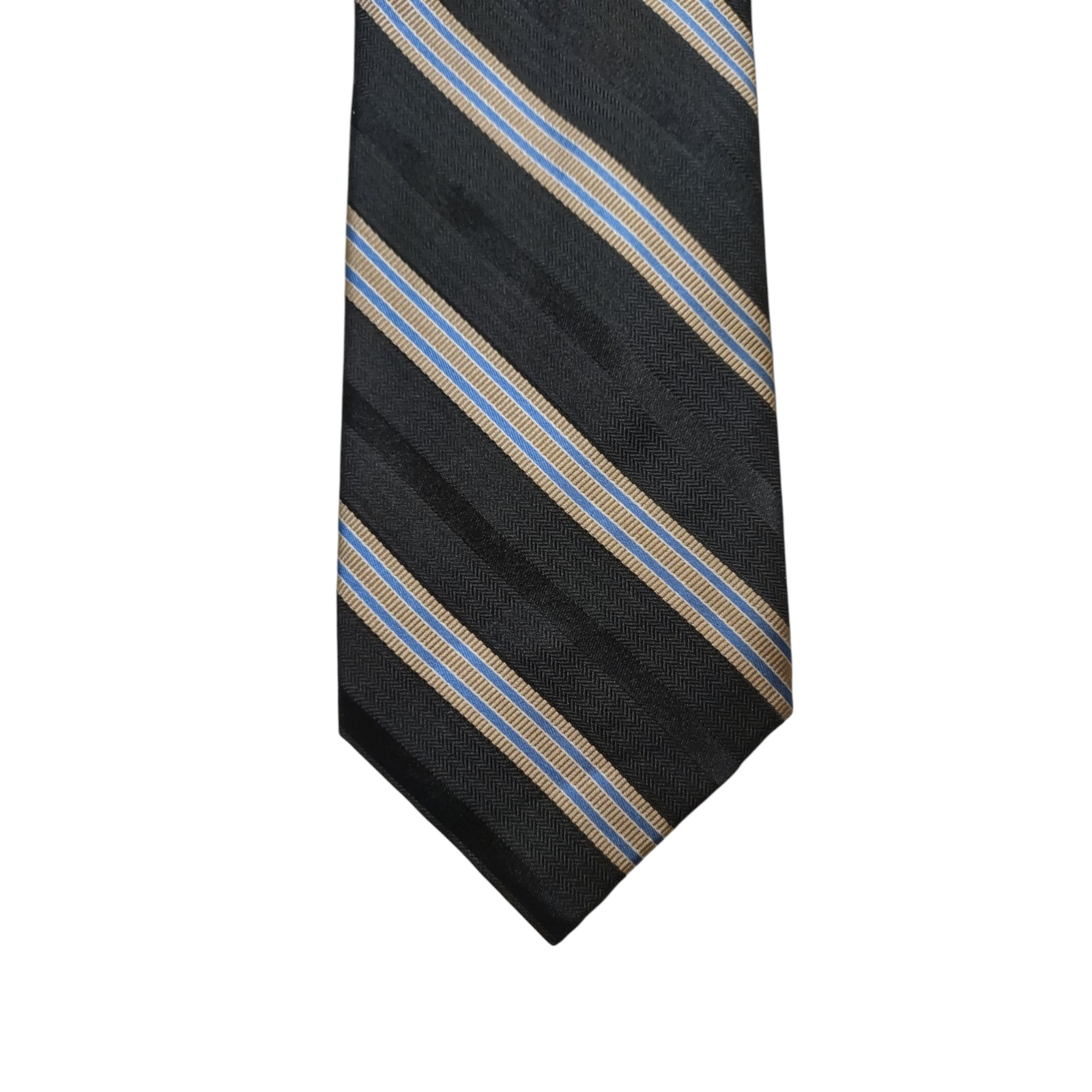 Nautica Tie Men’s 100% Silk Black Blue Beige Diagonal Stripe Jacquard Necktie