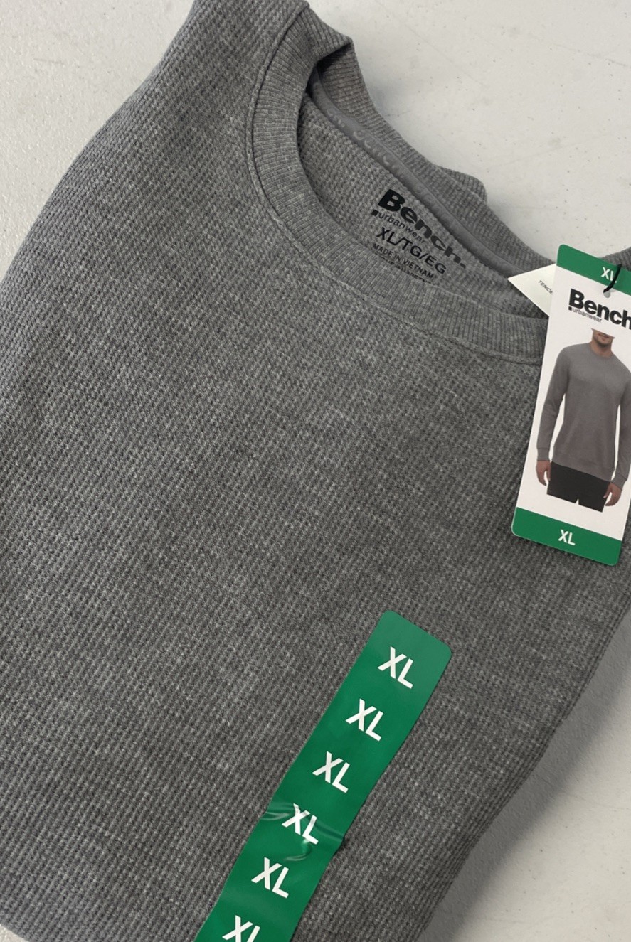 BENCH Urbanwear Sweatshirt Thermal Fleece Crewneck Pullover Waffle GRAY XL NEW