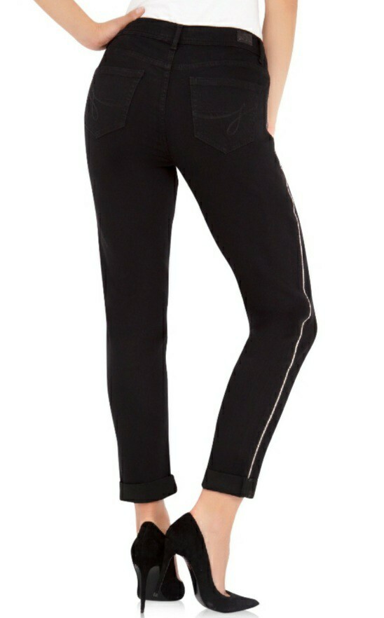 Jordache Women’s skinny boyfriend mid rise black With rhinestone Stripe size 4