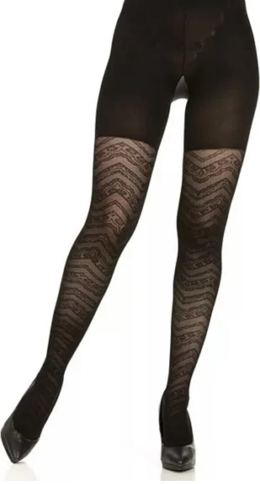 ASSETS SPANX Red Hot Label Women’s Black Textured Lace Zigzag Shaping Tights 4 D