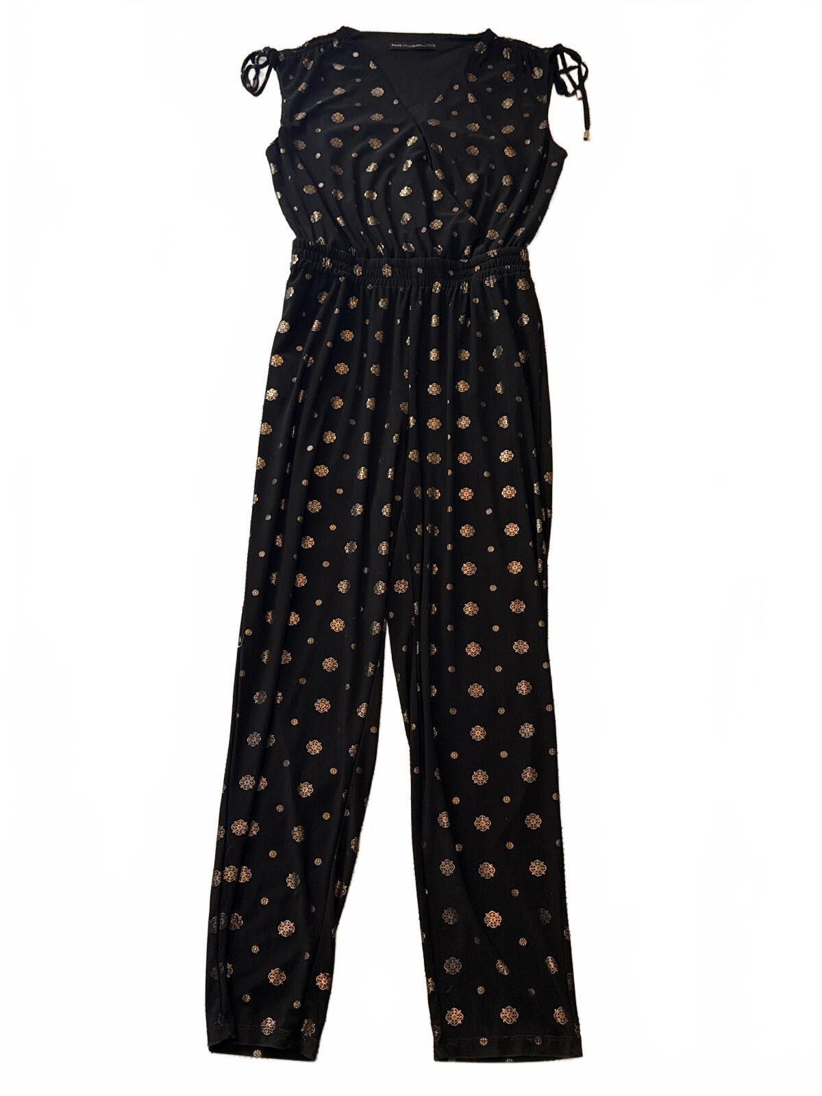 White House Black Market Elegant Black Jumpsuit with Gold Accents EUC