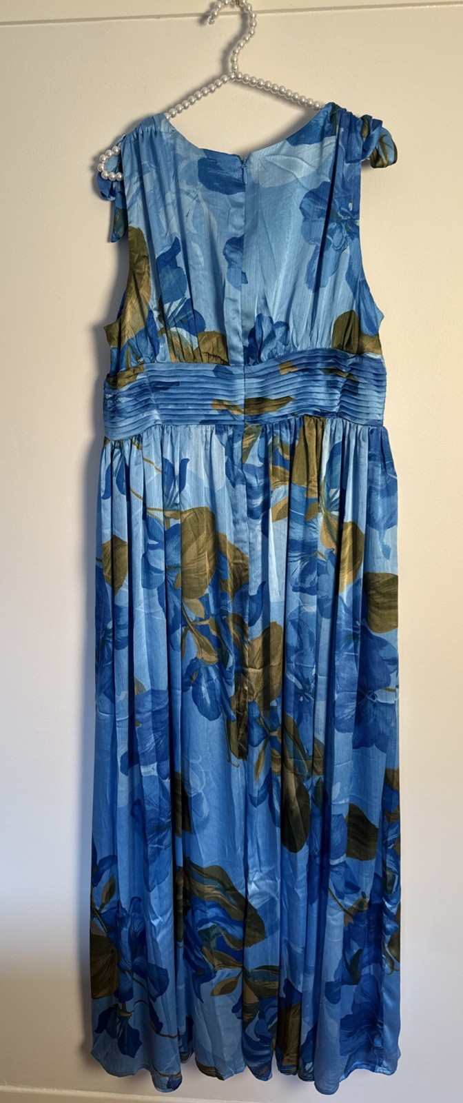 Sugarlips Neiva Blue Floral Descanso Pleated Maxi Dress 1X Flowy Romantic Garden
