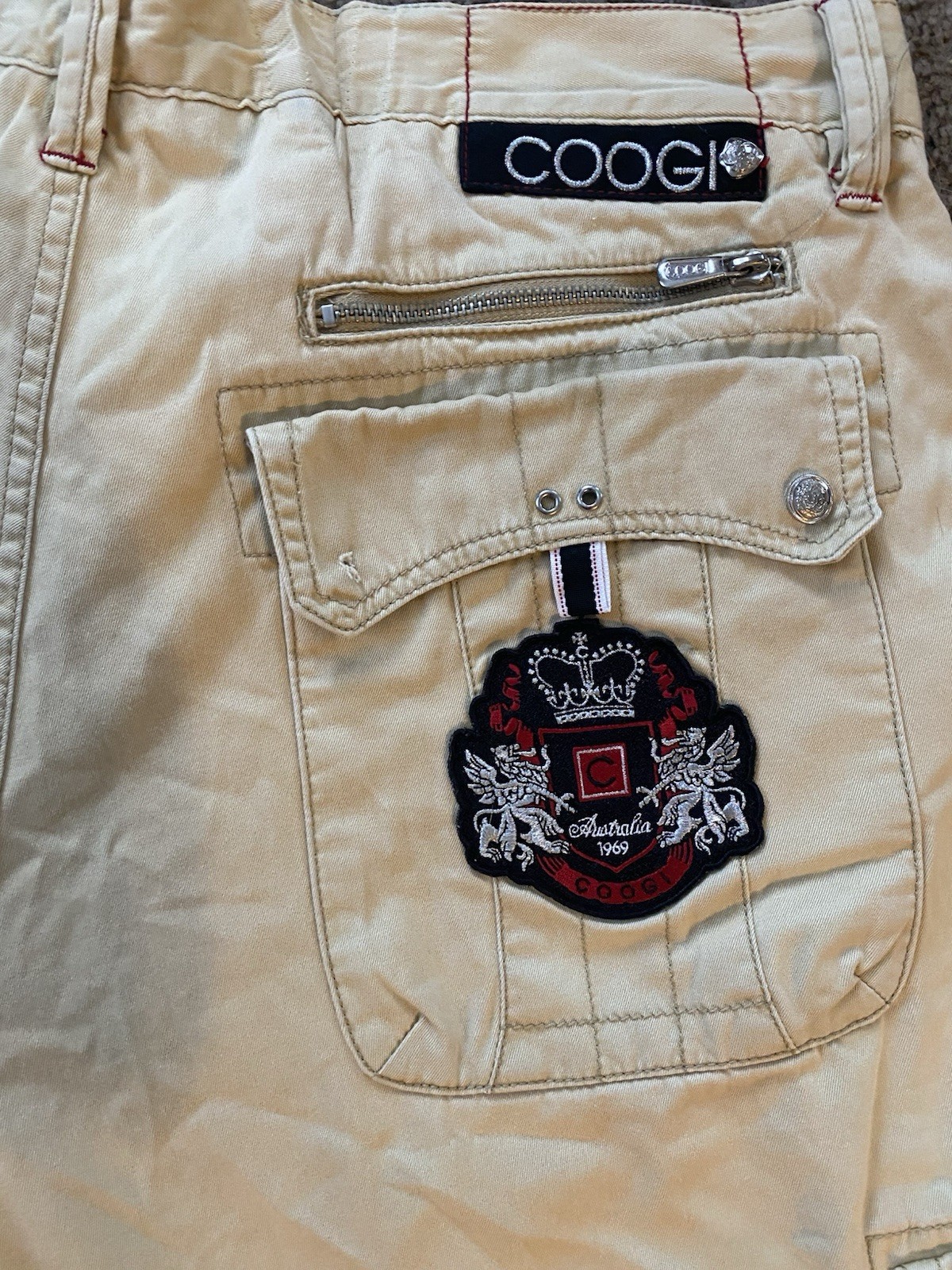 VINTAGE Y2K COOGI Men’s Beige Canvas Cotton Cargo Shorts Size 40. Biker Hip Hop