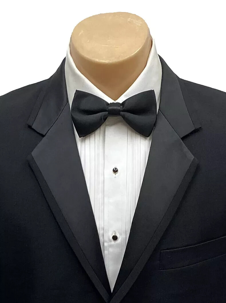 42 S Black 2 Button Notch Lightweight Wool Tuxedo Coat Satin Lapel Perry Ellis