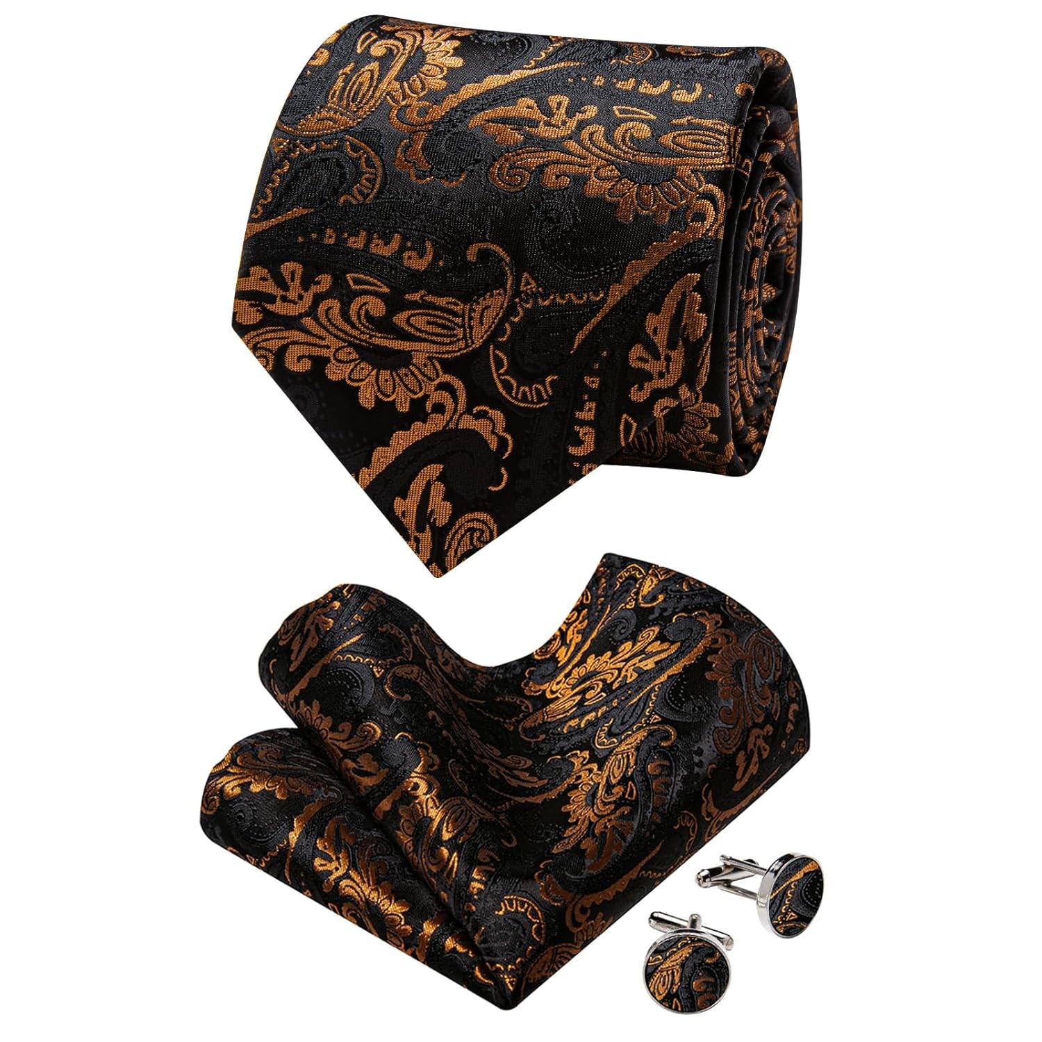Men’s Paisley Floral Striped Silk Neckties Cufflinks Tie Accessory Set