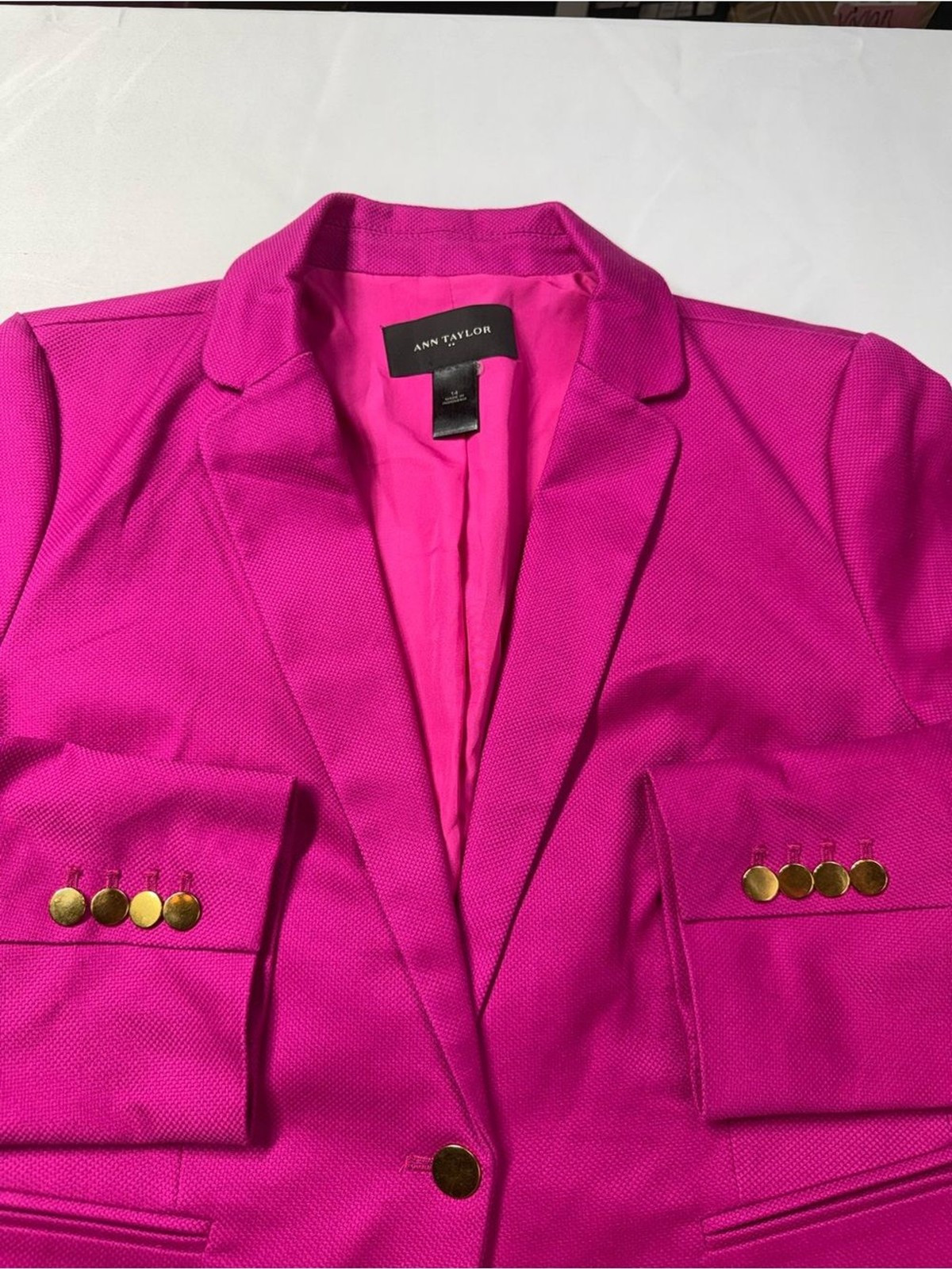 Ann Taylor Hot Pink Blazer Fuchsia Tailored Size 14