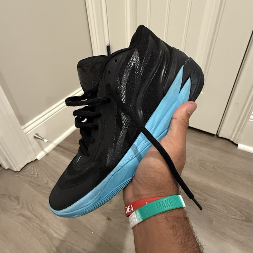 PUMA MB.02 Phenom Men’s Low Top Lace-Up Sneakers Black/Blue Mesh 377644-01