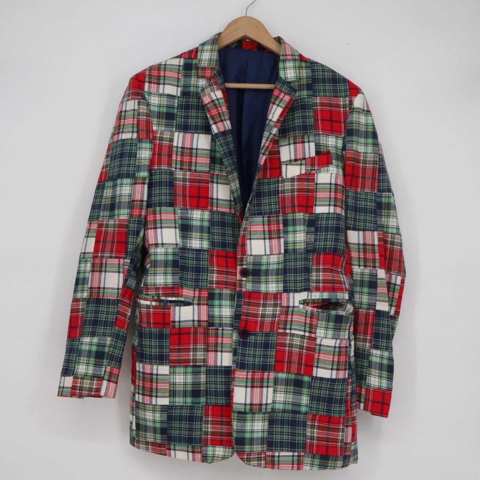 Linea Uomo Mens 42L Patchwork Plaid Blazer Cotton Madras Sports Coat Multi