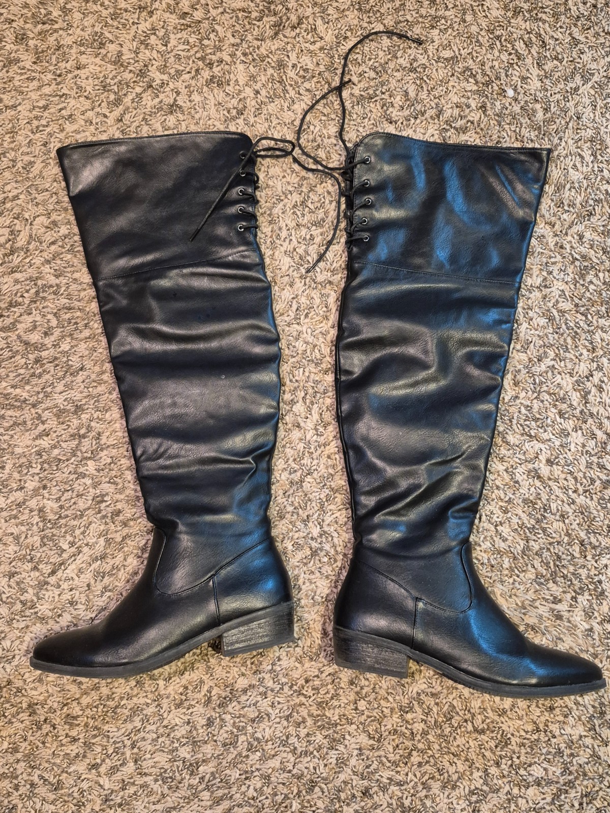 Dream Pairs Womens PU Block Heel Over The Knee High Boots Black Size 8.5