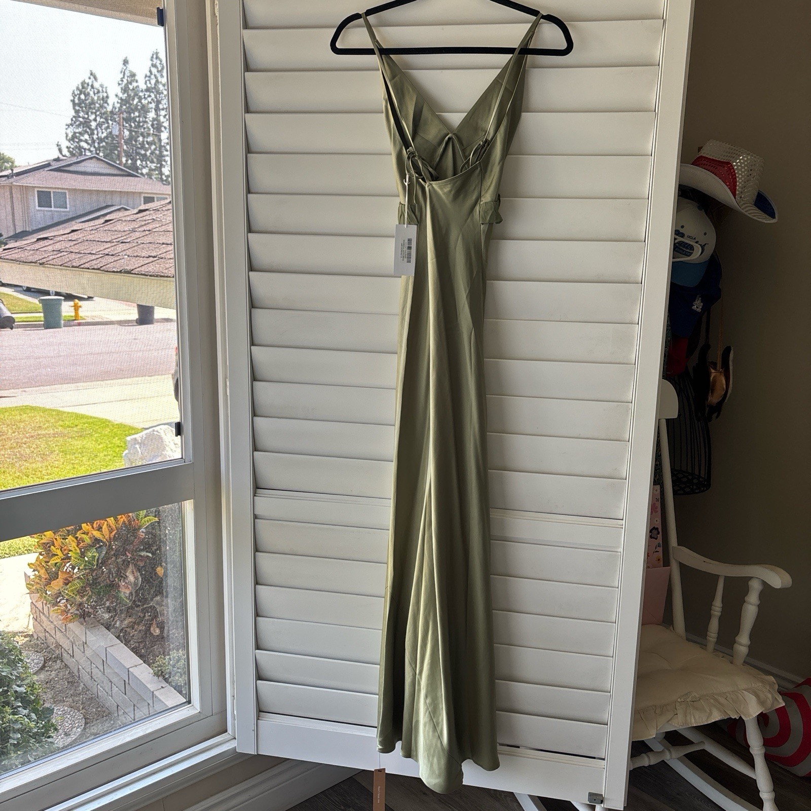 Reformation NWT Madrigal Artichoke Green Satin Maxi Slip Dress Size S