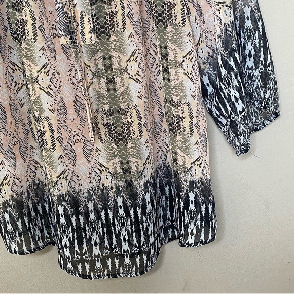 Bar III Women’s Blouse Snake Print Semi Sheer Bohemian Size Medium