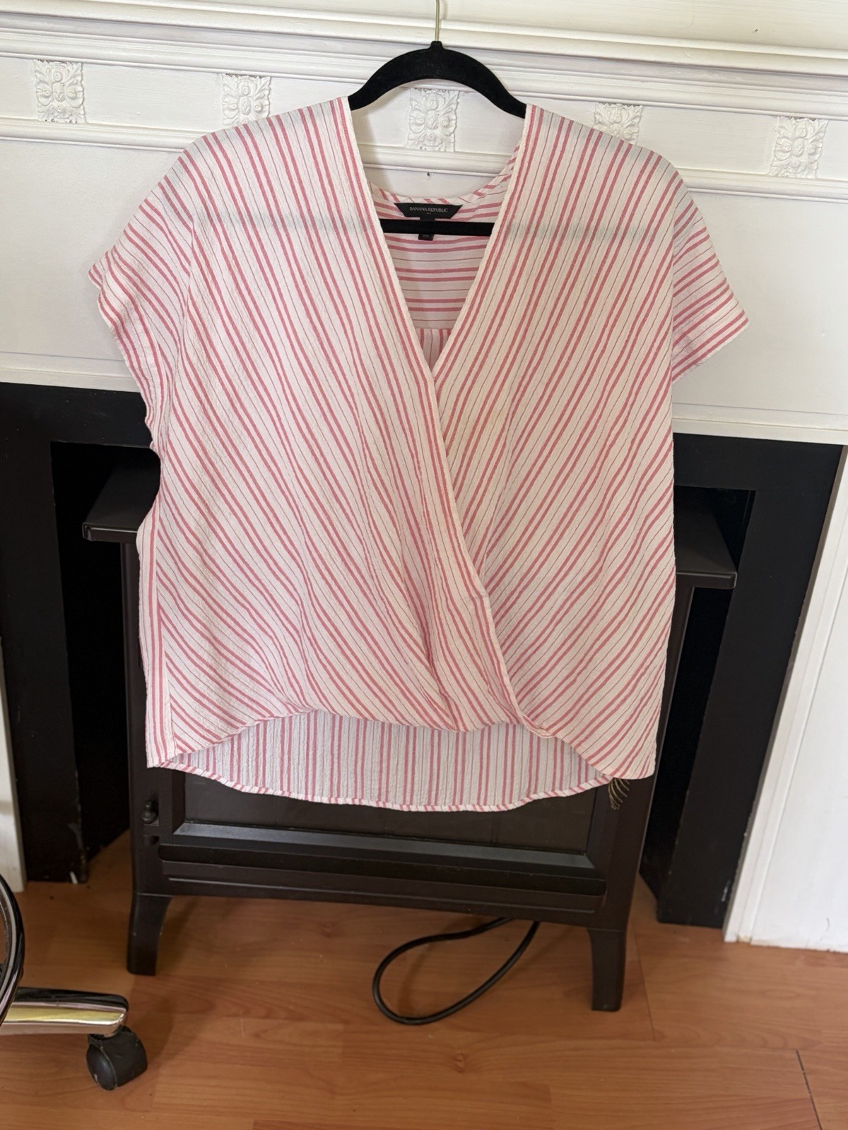 Banana Republic Womens Pink Striped Shirt Gathered Waist Size L