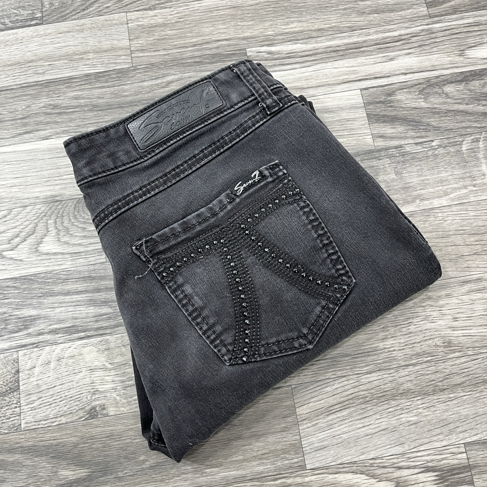 Seven7 Womens Leggings Jeans Size 8 Black Gray Studded Pockets Stretch