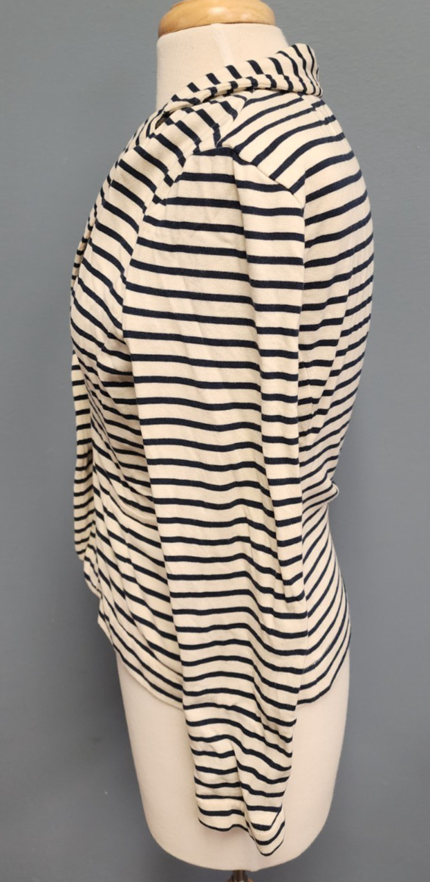 J Crew Maritime Knit Off White Navy Blue Striped Cotton Blazer Womens S Small
