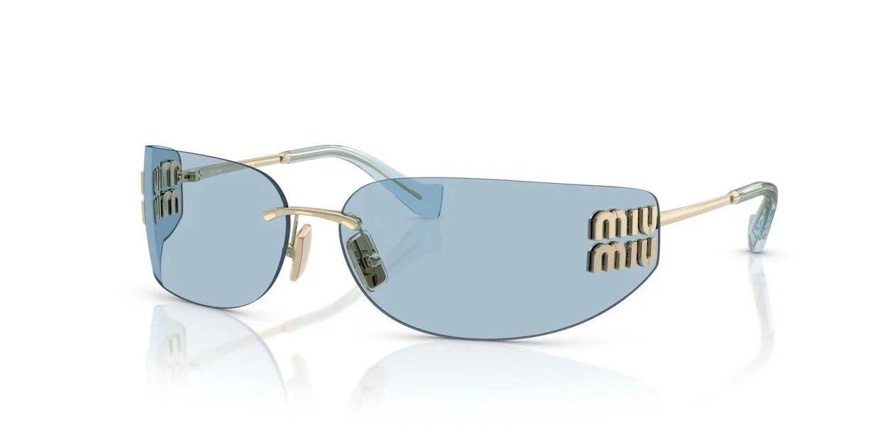 Miu Miu MU A51S ZVN10P Gold Light Blue Lens Women Wrap Sunglasses