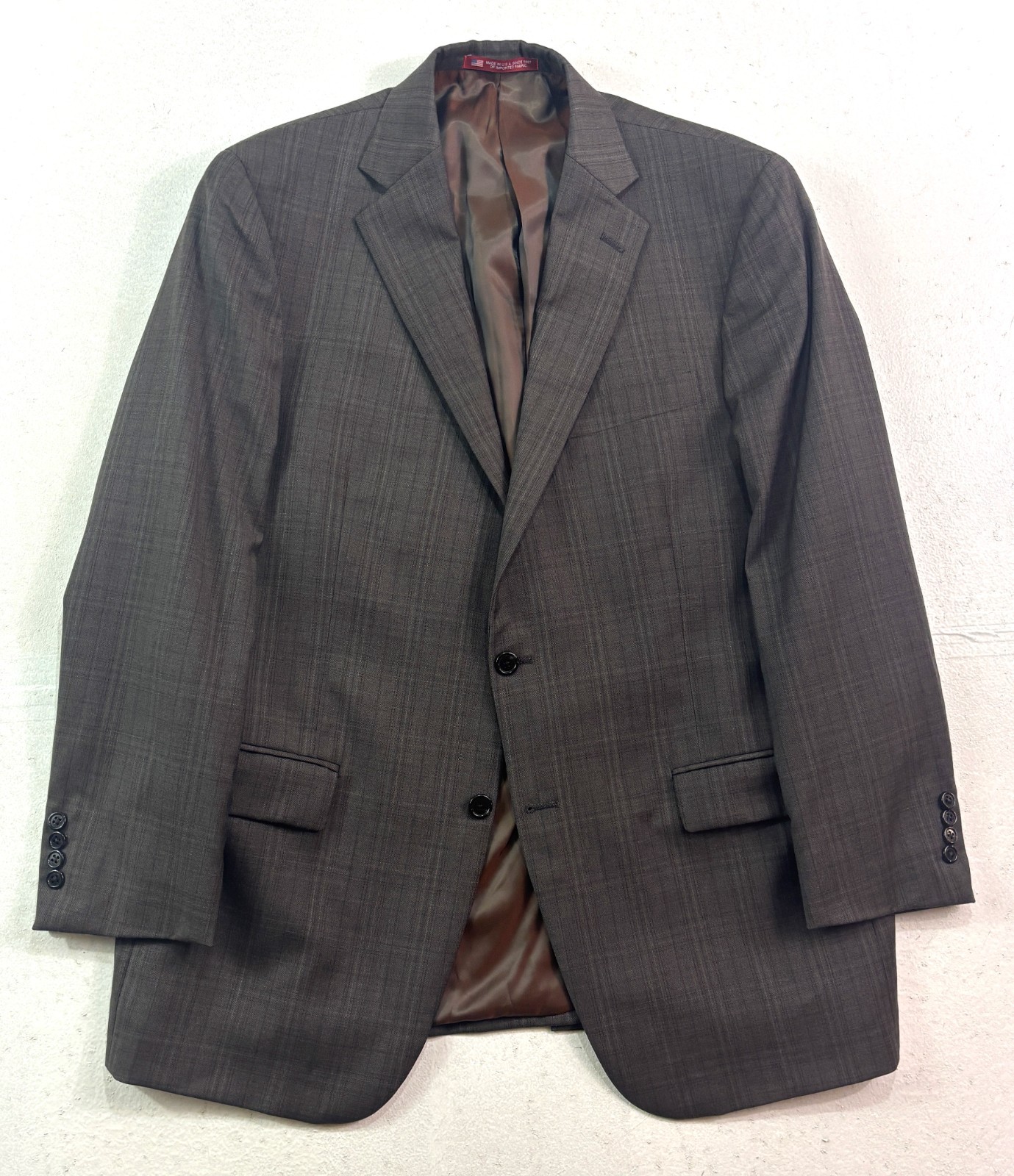 Hart Schaffner Marx 42R 36×29 2pc Pant Suit Brown Plaid Recent Modern Wool USA