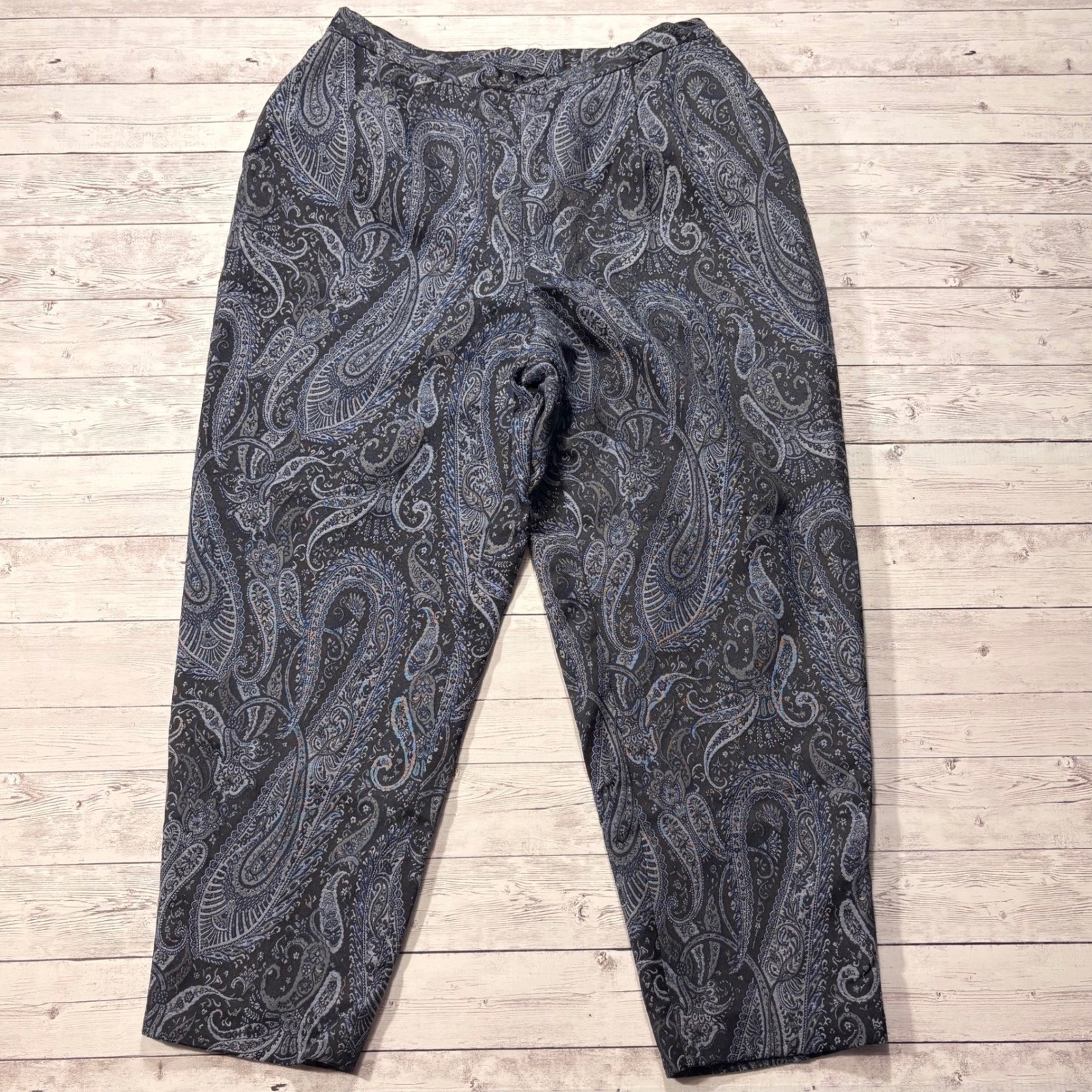 Talbots Woman Petites Paisley Italian Fabric Wool Blend Pants Blue Grey 14W P