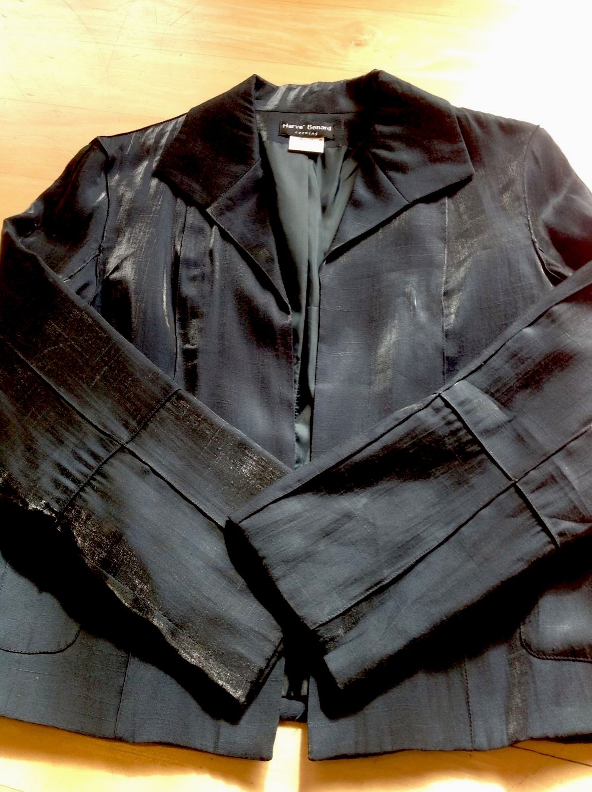 HARVE BENARD Shiny Black Lagenlook Deconstructed AVANT GARDE Artsy Jacket M L 10