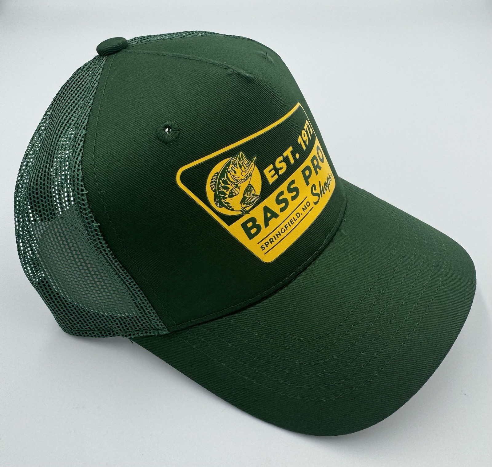 Bass Pro Shops Black Mesh Snapback Trucker Hat Green/Yellow O/S