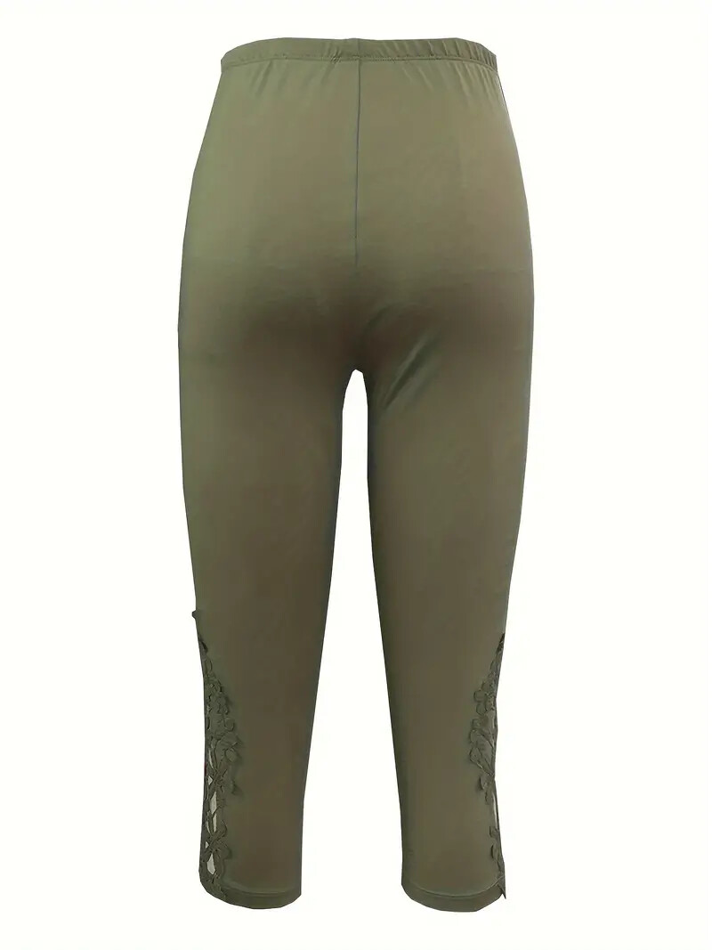Contrast Lace Skinny Casual Elastic Waist Stretchy Lace infused Capri Leggings